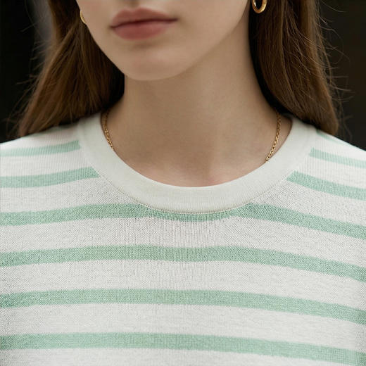 King Deer/鹿王春夏女士休闲时尚圆领短袖针织条纹衫L804022拼色 商品图10