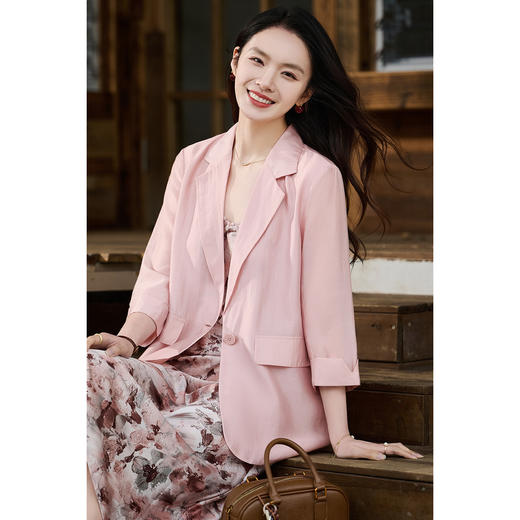 天丝轻透西服 舒适透气 米思阳2025夏季新品优雅通勤莱赛尔小西装修身显瘦外套女1033 商品图2