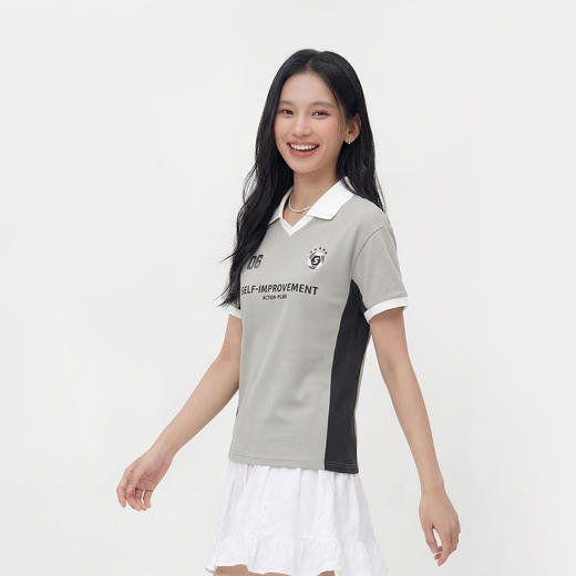 森马POLO衫女夏季纯棉宽松质感拼色图案印花运动风球衣风潮酷上衣 商品图2