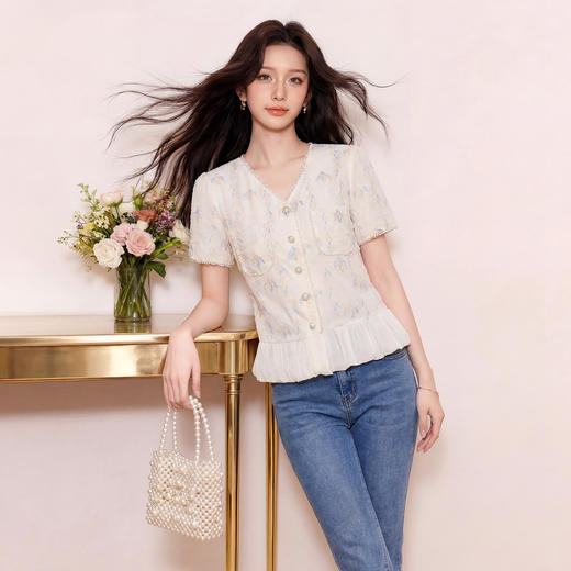 奢姿大码女装2026夏季胖妹妹时尚碎花刺绣上衣气质甜妹轻社交小衫9962294593 商品图2