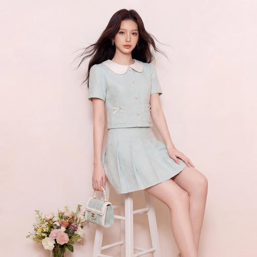 奢姿大码女装2026夏季蝴蝶结小香风两件套胖妹妹娃娃领时尚套装9962960033 商品图2