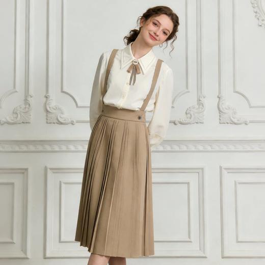 Famecoco减龄文艺宽松A字背带裙纯色松紧腰百褶半身裙FAB1FE003 商品图4