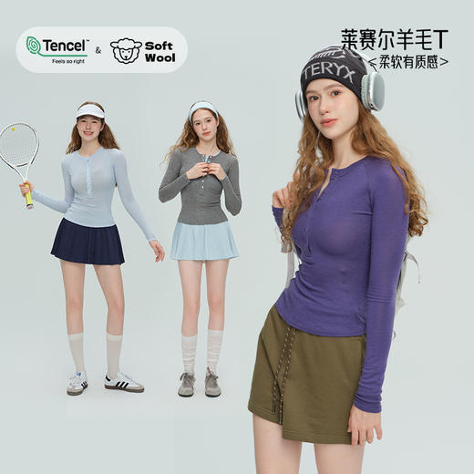 唤醒身心~天丝莱赛尔天奴丽丝羊毛运动瑜伽休闲纽扣健身长袖上衣 柔软有质感 商品图0