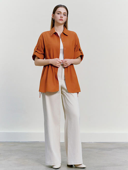 【五分袖衬衫款外套】26年春夏新品女士收腰系带中长款小外套 商品图2