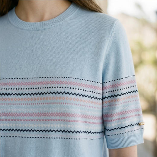 King Deer/鹿王撞色条肩扣针织T恤圆领显瘦舒适上衣早春L805045 商品图4