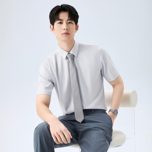 【无缝领/格子衬衫】柒牌男装商务短袖衬衫莫代尔提花短袖上衣男 130A70510 商品图1