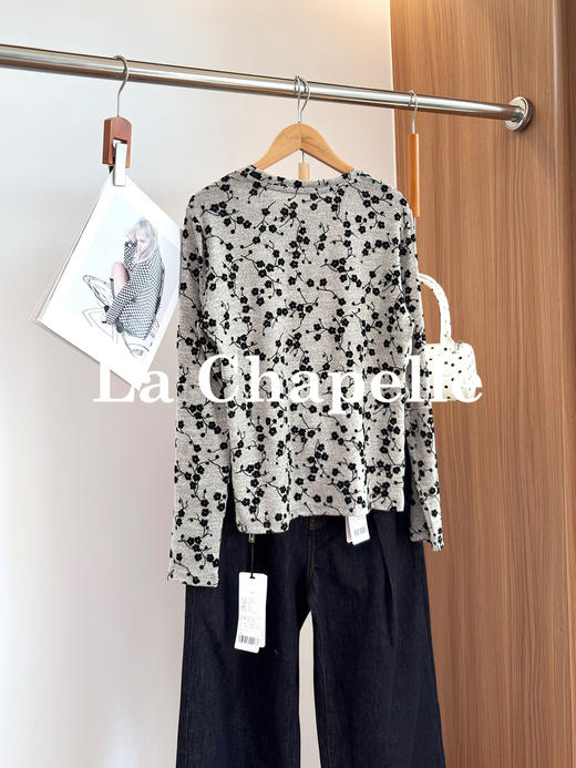 专柜实拍【植绒碎花T恤】拉夏贝尔/La Chapelle私藏尖货！复古文艺风长袖T恤柔软圆领时尚打底衫 商品图6
