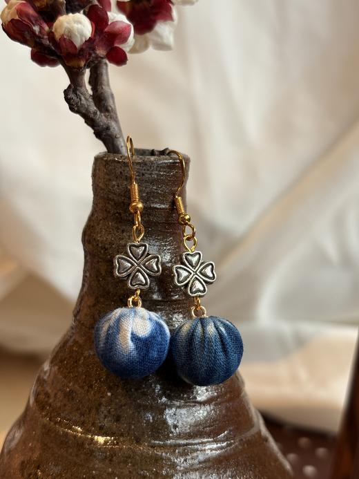 非遗扎染手工耳钉草木染复古文艺女式手工艺品蓝染耳饰品 商品图0