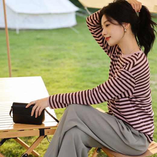 【爆单3-5天发】Beau Muse莱赛尔云柔条纹衫 | 混纺面料、柔软亲肤、透气性佳、多色可选 商品图2