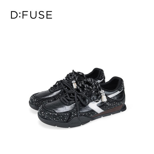 Dfuse迪芙斯2026春季新款皱纹牛皮拼钻双鞋带潮酷运动鞋德训鞋 商品图7