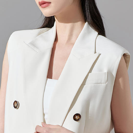 剩L/XL 芳外2026春季新款黑色百搭双排扣无袖外套女宽松休闲短款马夹0092 商品图4