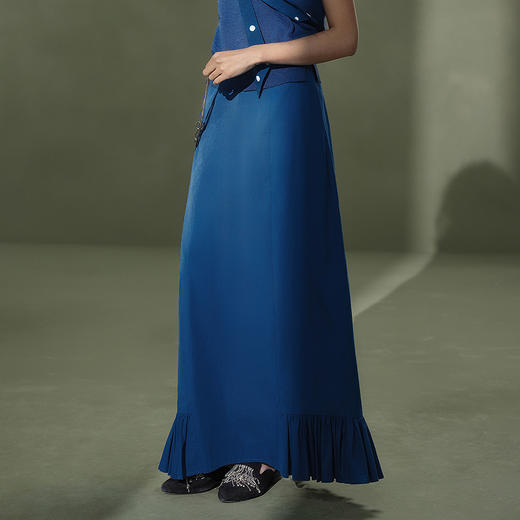 【林栖设计小店】植物染色|手工晴蓝丝棉密褶显瘦2026夏新款花蕾半身裙1962021 商品图1