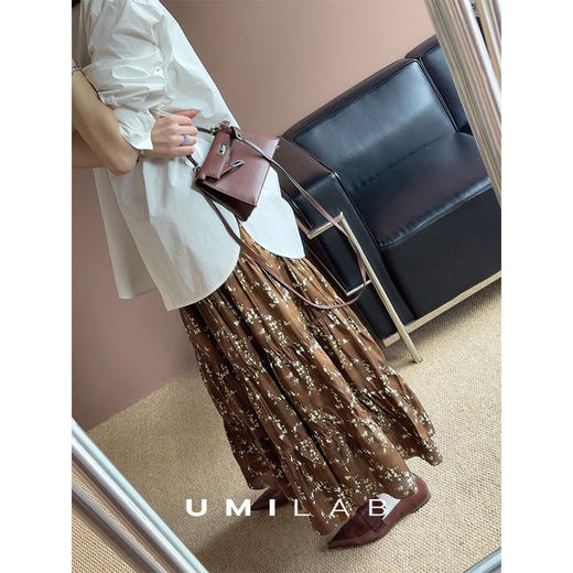 UMILAB｜梧桐树*100%砂洗桑蚕丝立领衬衫+松紧腰半裙复古印花套装BE292V 商品图4