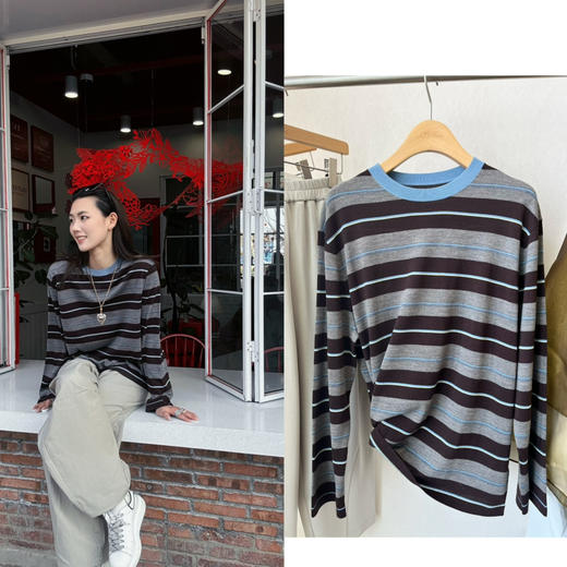 【条纹控】噢蜜ooomeooo条纹羊毛🦙套头衫 商品图0