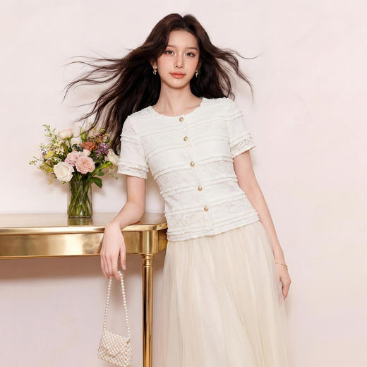 奢姿大码女装2026新款胖妹妹夏季蕾丝镂空花边上衣小香风短袖衬衫9962254519 商品图4