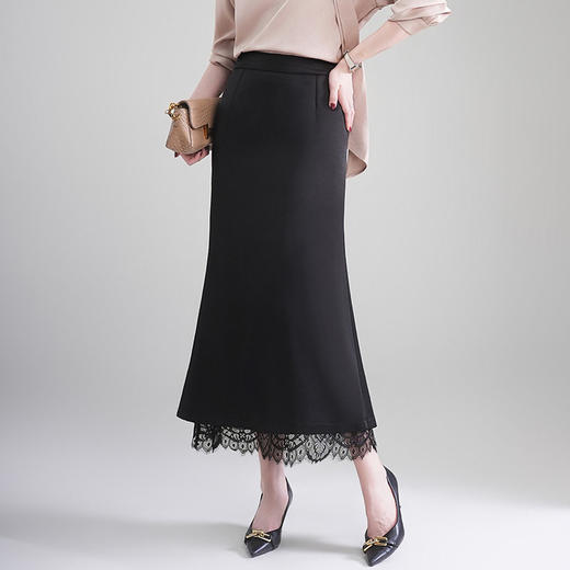 「自」全新升级【铂金会员146/天猫189/差价43】(22153)洛诗琳气质蕾丝花边拼接半身裙2026新款高腰显瘦中长鱼尾裙 商品图0
