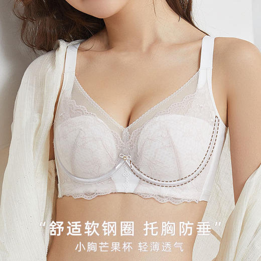 ZYQ-539  小胸内衣薄款蕾丝性感芒果杯软钢圈上托防下垂舒适网纱透气文胸女（单件） 商品图1