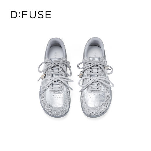 Dfuse迪芙斯2026春季新款皱纹牛皮拼钻双鞋带潮酷运动鞋德训鞋 商品图4