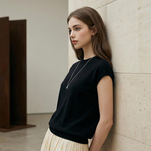 PALUOPO/PL春夏圆领舒适减龄针织短袖小个子百搭T恤女ES250953M 商品图12