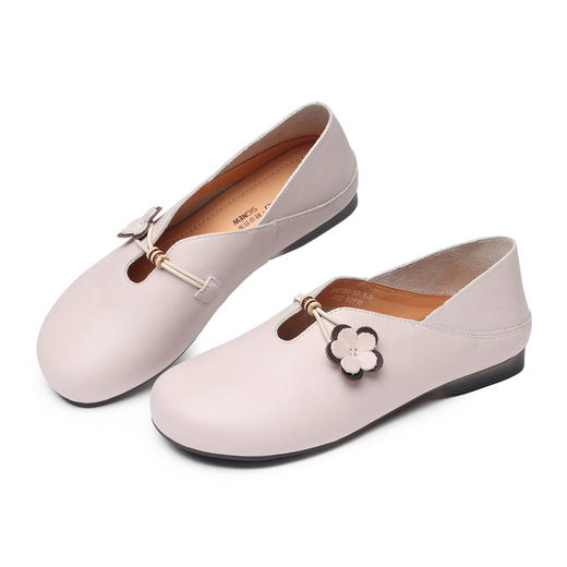 复古风花朵装饰平底单鞋女真皮软底舒适奶奶鞋休闲鞋X6C150-33 商品图3