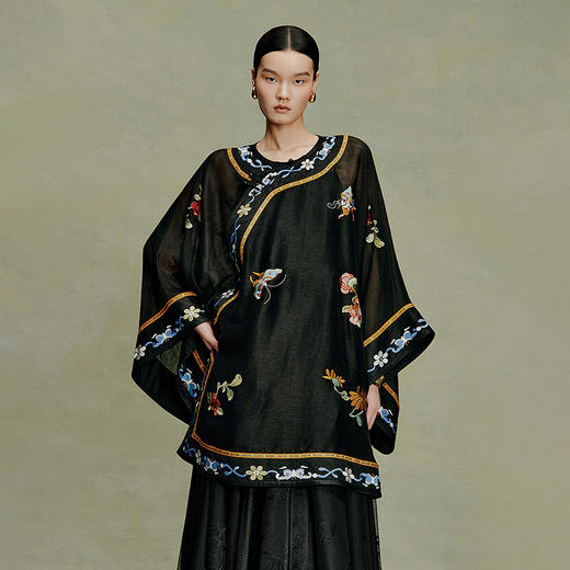 【林栖设计小店】月夜清影|黑色复古绣花2026夏新款衬衣改良氅衣1962079 商品图9