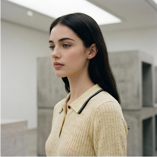 PALUOPO/PL羊毛亚麻混纺坑条 POLO 衫撞色翻领针织短袖ES250951M 商品图11