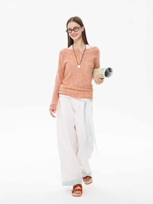 heris/H61119/格纹拼接翻边 腰带打褶西裤 商品图1