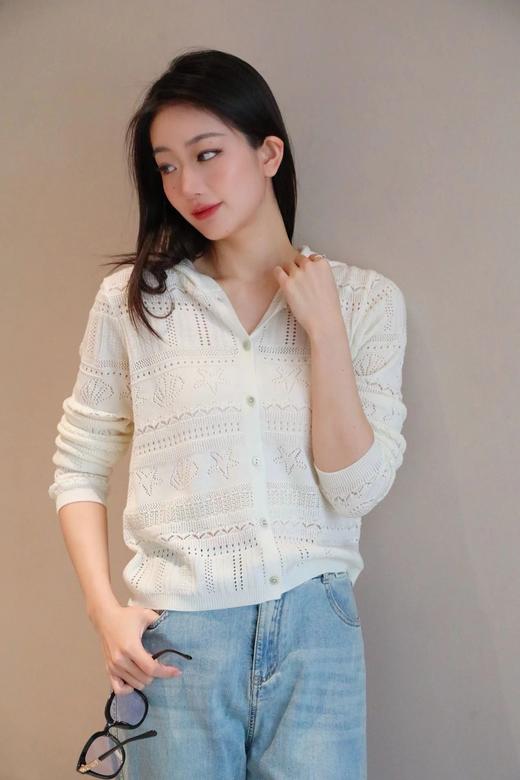 【镂空连帽针织开衫】桑蚕丝绵羊毛混纺面料，细腻软滑不扎肤露肤度恰到好处！透气还不丢造型感WD 商品图2