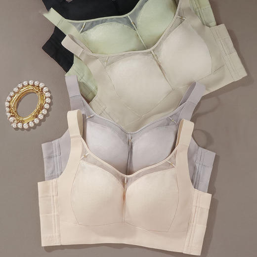 ZYQ-511  缎面文胸抹胸防走光薄款透气无痕网纱收副乳调整型大胸显小内衣女（单件） 商品图3