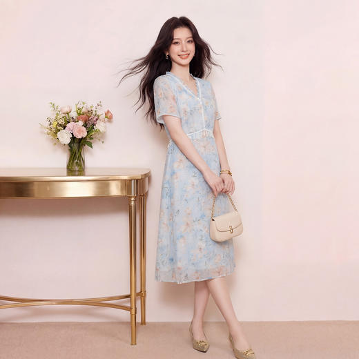 奢姿大码女装2026夏季胖妹妹时尚V领碎花连衣裙气质减龄清新长裙9962860063 商品图1