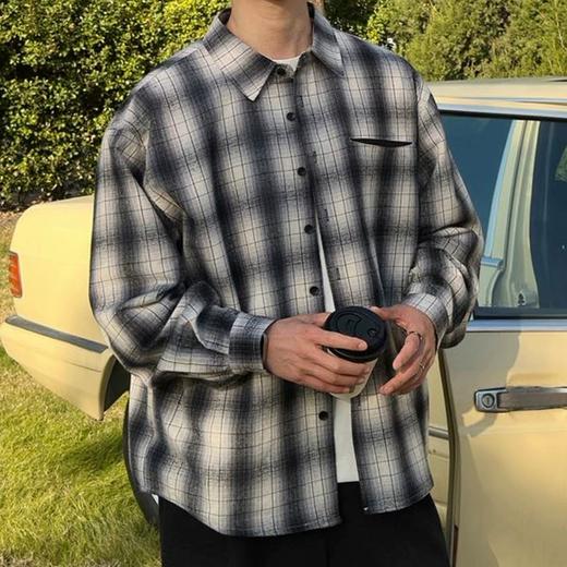 写素 复古拼色格子衬衣 商品图1