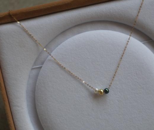 年少不知珍珠美 哈！天然海水 Keshi 三粒小鼻嘎 超细18K金 锁骨链 商品图0