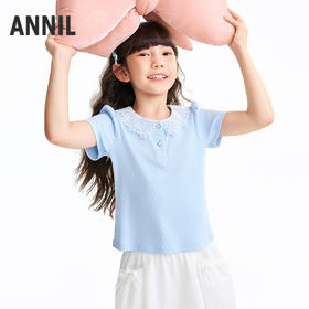 女童翻领短袖针织衫夏季新款安奈儿童装EG621617
