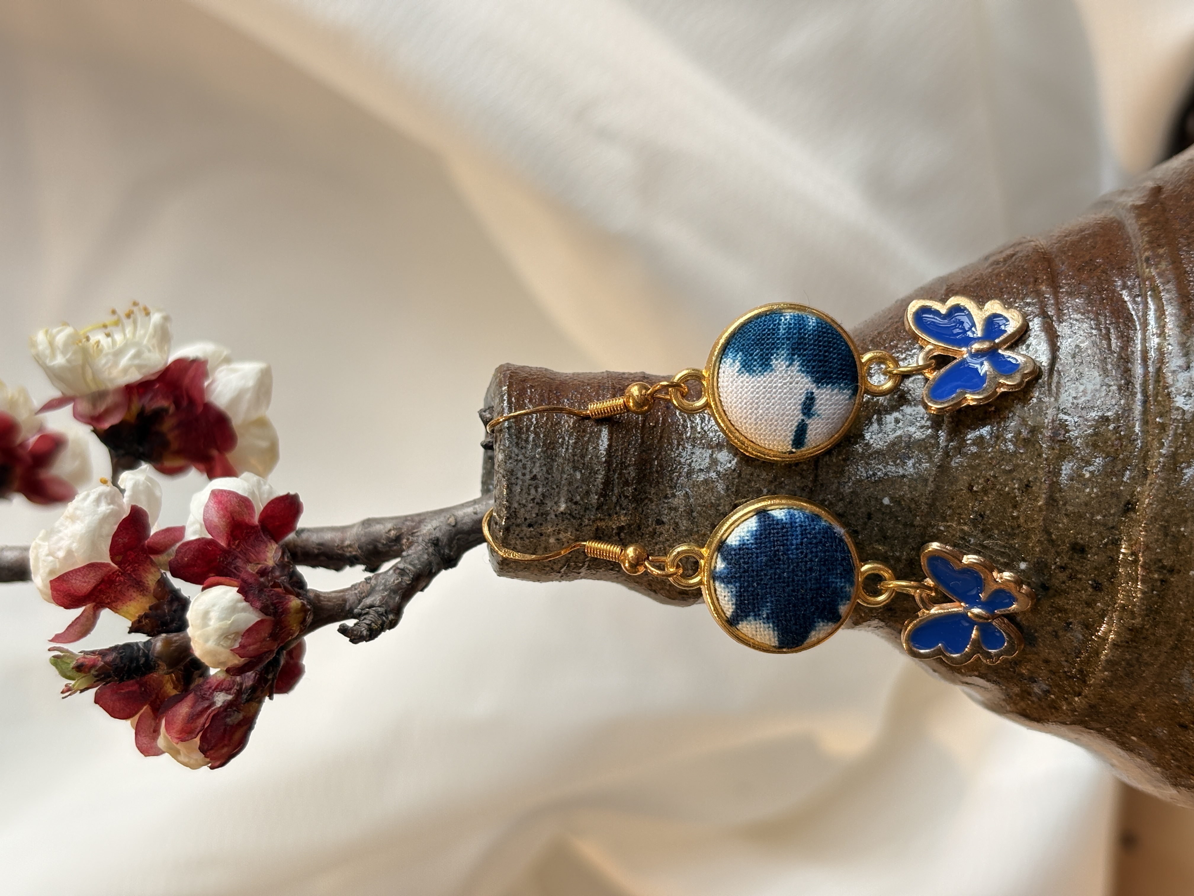 原创草木染耳环森系文艺耳饰国风非遗复古植物染耳钉