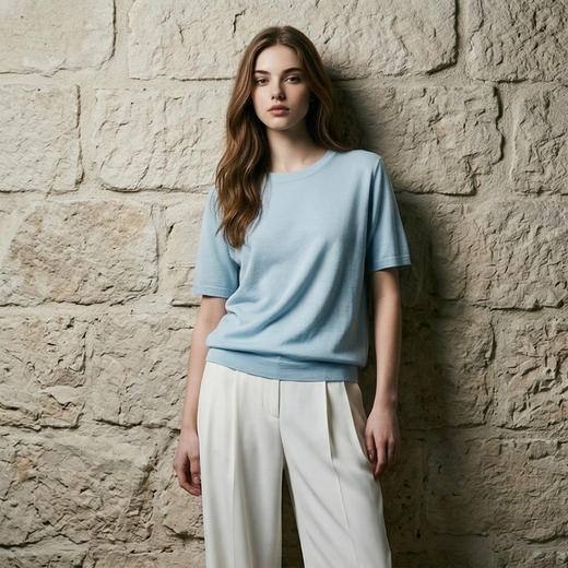 PALUOPO/PL【桑蚕丝混纺】天丝 T 恤女夏季新款宽松显瘦冰感上衣ES250952M 商品图10