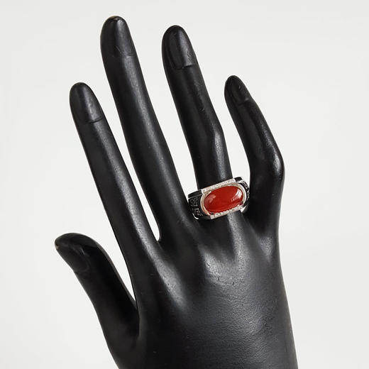 【天然正品】A货翡翠AU750白金镶钻镶天然细腻糯冰种蛋面红翡宽版翡翠戒指23号（戒圈可改）280226NJS34 商品图6