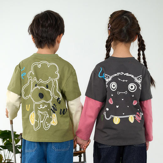 【100%  全棉假两件长袖】棉花堂针织长袖假两件  吸湿透气   10A级抗菌 防螨  T恤FA61003 商品图4