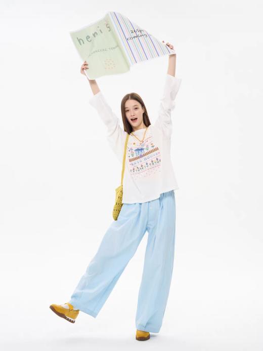 heris/H61111/花园小屋印花 薄透雪花棉防晒 宽松大版型针织长袖T 商品图3