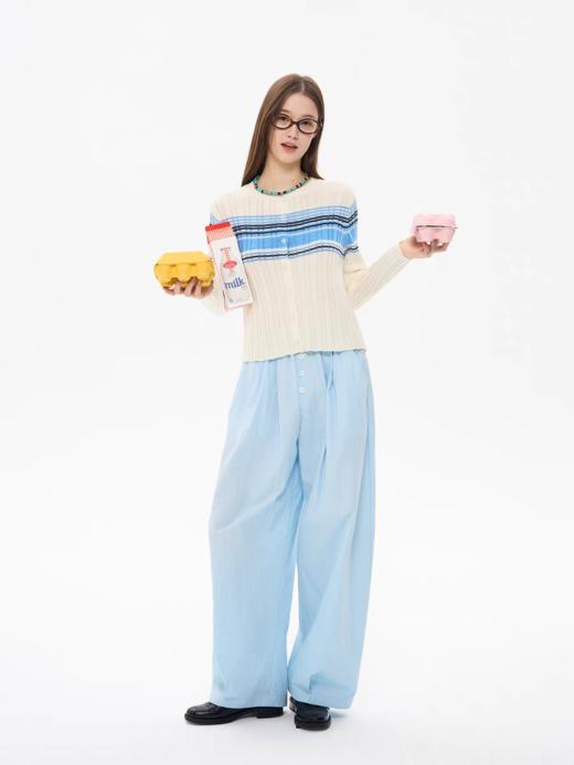 heris/H61101/“航海假日”海军蓝条纹 坑条提花显瘦羊毛针织开衫 商品图3