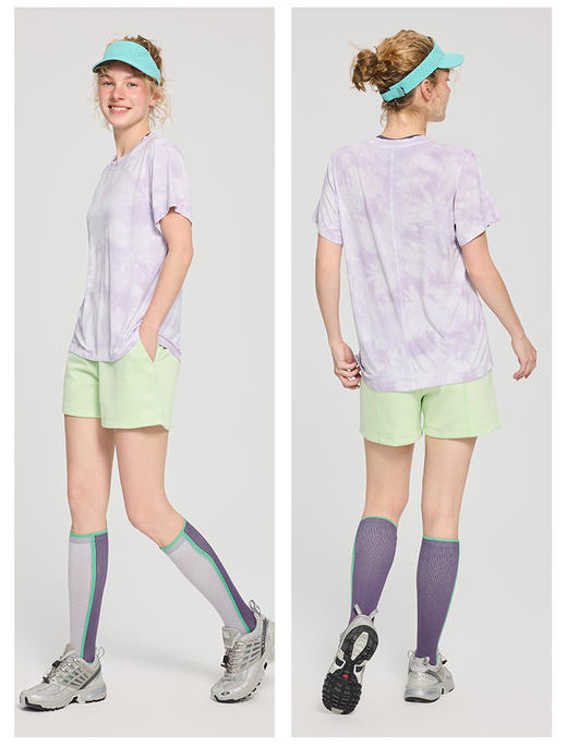 唤醒身心~部分尺码预售！个性扎染天丝莫代尔绵羊毛运动长袖/短袖/短裤 渐变色瑜伽T恤运动健身跑步爬山 商品图6