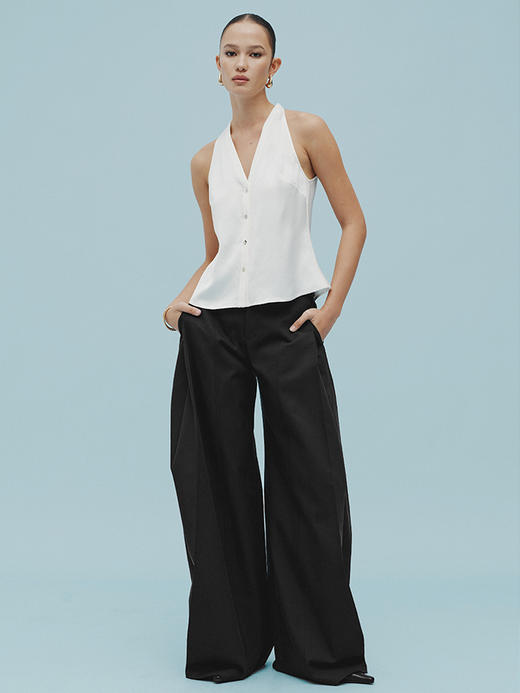 TR她热 银座通勤 白色缎面V领单排扣简约风百搭通勤衬衫式挂脖背心 商品图1