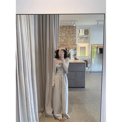 金蘑菇菇 舒适美学 100亚麻裤 /  透气呼吸感休闲拖地裤 商品图2