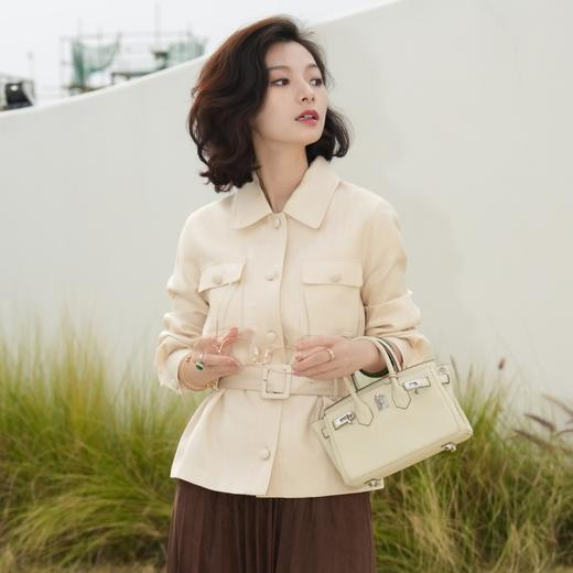 西子/沙丘莱赛尔亚麻腰带收腰杏色老钱风设计感外套/WTHY0113 商品图2