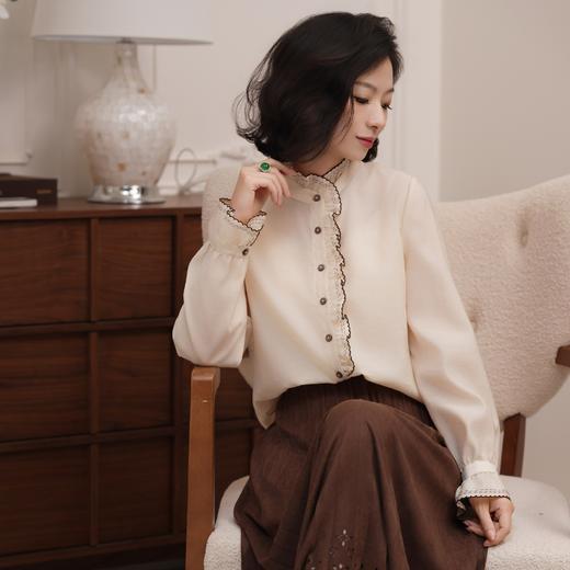 西子/左岸独白莱赛尔羊毛衬衫荷叶边设计感浅杏色衬衣/CSHJ0551 商品图2
