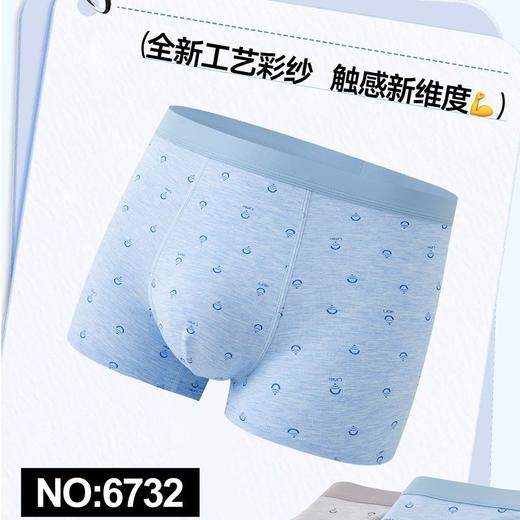 男士赛代尔彩纱印花包头平角裤四角裤舒适透气吸湿排汗高弹时尚盒装内裤6732 商品图0