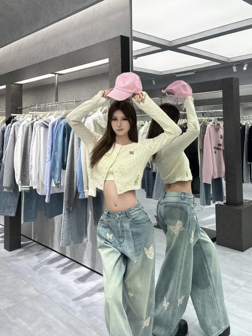 311-3 一步到位底裤价 超吸睛 ann蝴蝶刺绣 阔腿牛仔裤 炒鸡时髦 商品图3