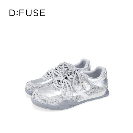 Dfuse迪芙斯2026春季新款皱纹牛皮拼钻双鞋带潮酷运动鞋德训鞋 商品图2
