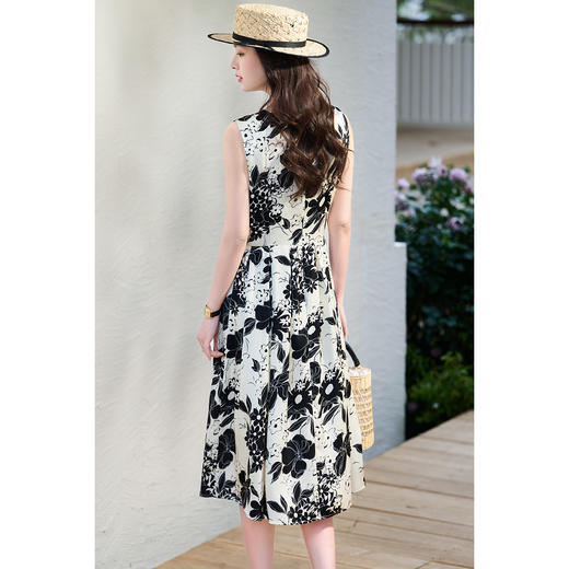 【预售10天】米思阳2026春季新款国风气质印花连衣裙无袖收腰褶皱A字裙女1077 商品图3