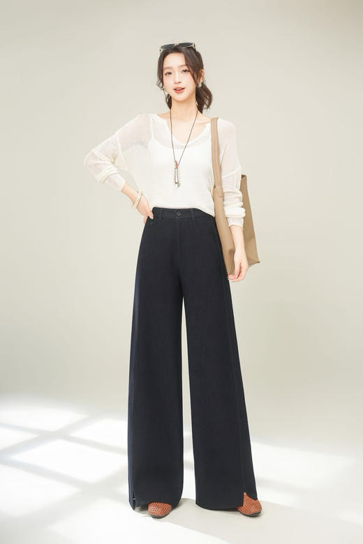 藏青直筒弯刀裤 商品图2