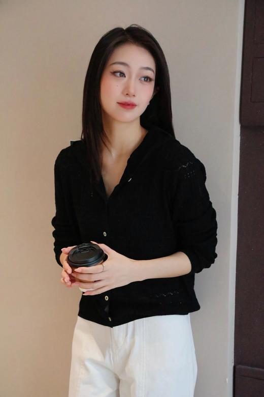 【镂空连帽针织开衫】桑蚕丝绵羊毛混纺面料，细腻软滑不扎肤露肤度恰到好处！透气还不丢造型感WD 商品图6